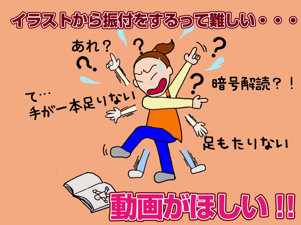 振付が難しくて困っている保育者の先生のイラスト