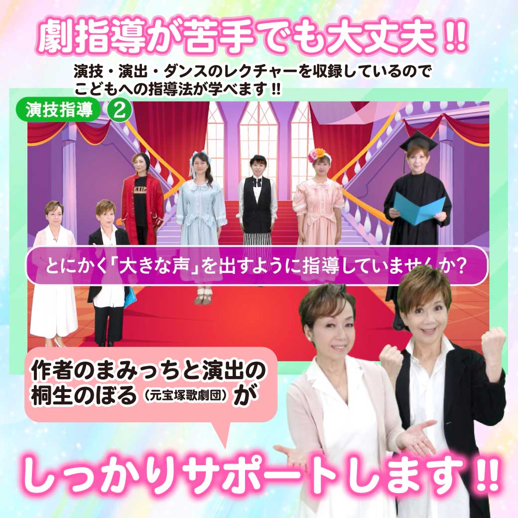 劇の指導法を桐生と谷口が説明している画像